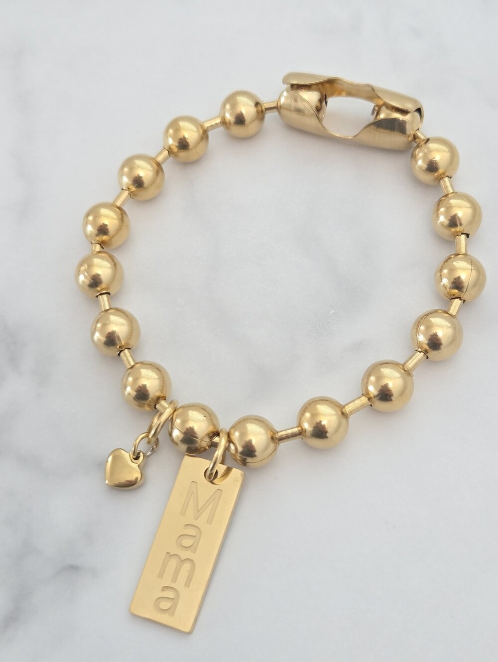 Gold Tone Ball Chain Mama Charm Bracelet Heart Charm Everyday Jewelry - Picture 2 of 11